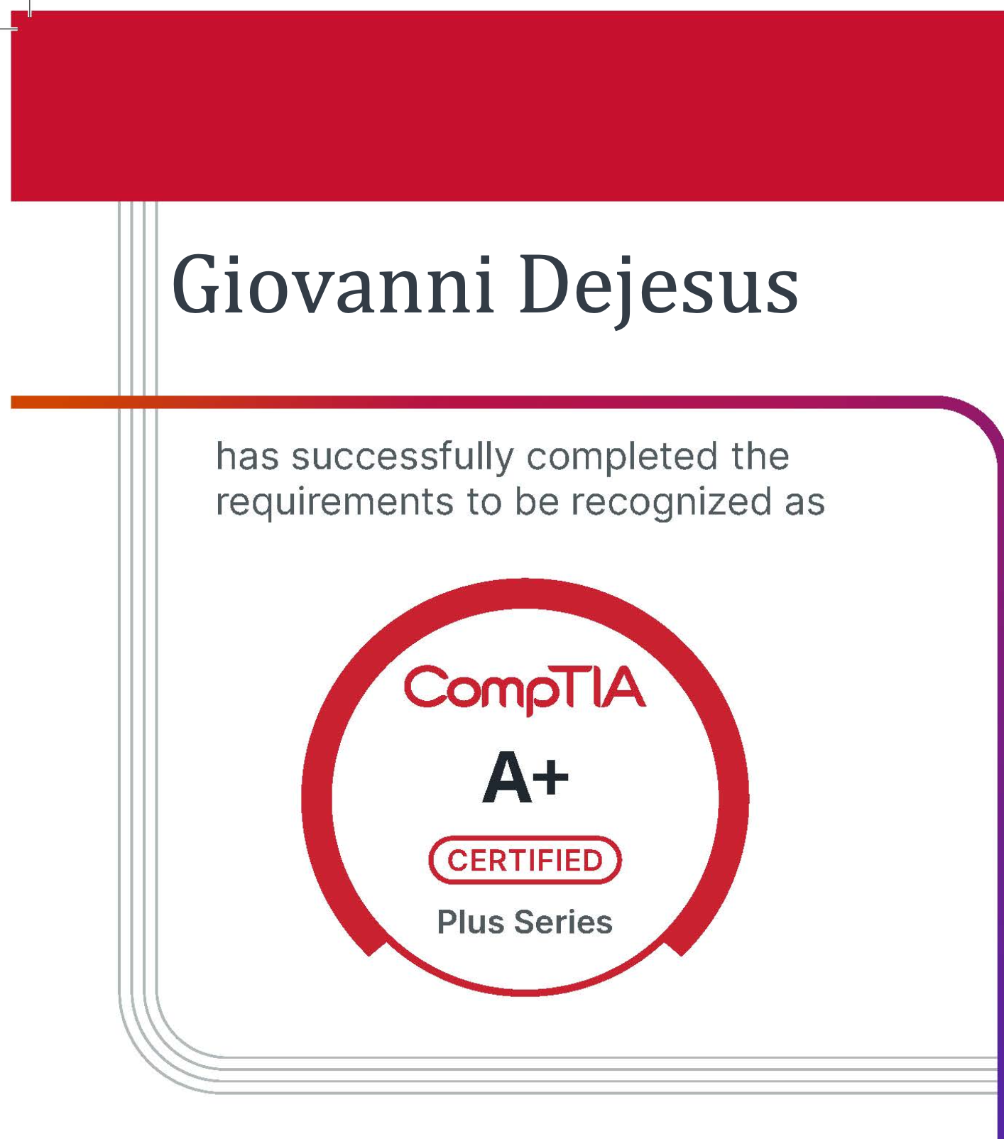 CompTIA A+ Accomplishment